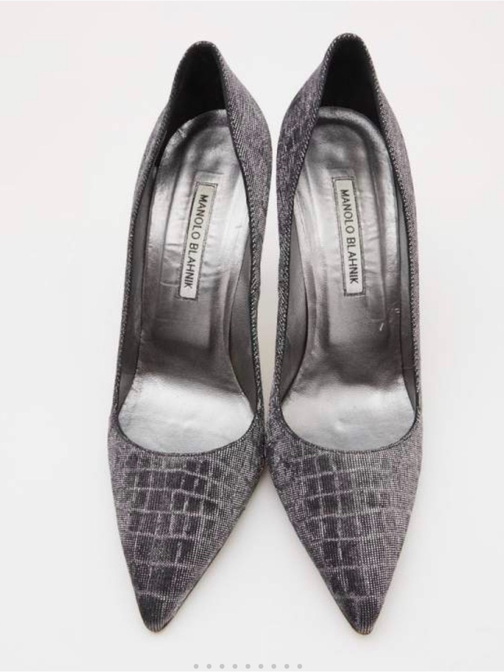 Manolo Blahnik Gray Silver Lurex Pointed Toe Pumps